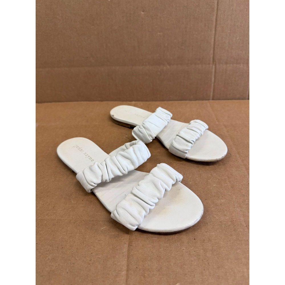 Jenni Kayne Ruched Leather Dune Slip On Flat Sandals White Womens Size 38 EU